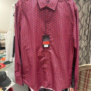 Sugar Men's Red and Blue Patterned Shirt